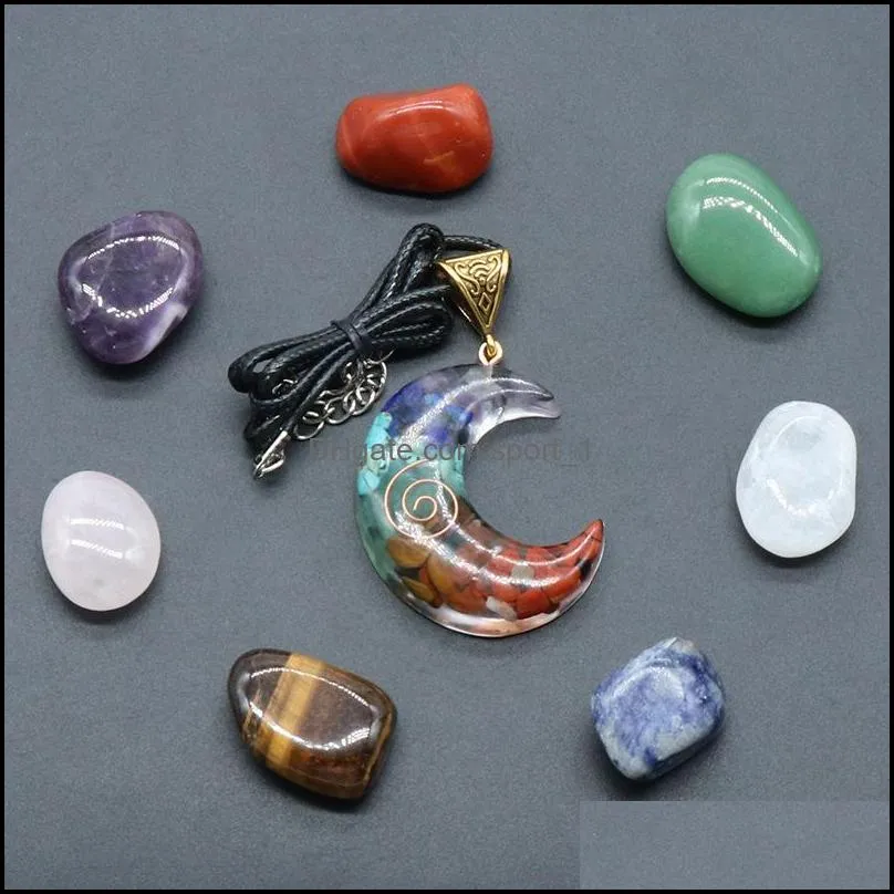 7 chakra set reiki natural stone crystal ornaments moon pentagram irregular rock quartz yoga energy bead chakra healing art craft home