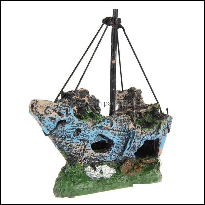 aquarium fish tank decorations landscape pirate ship wreck ships decor resin boat ornament accessories