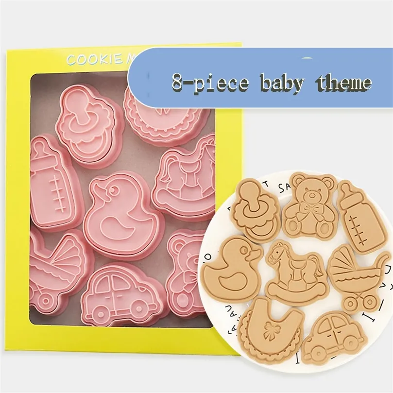 8 PcsSet fai da te bambino cartone animato biscotto stampo biscotto taglierina biscotti 3D stampo plastica cottura biscotto timbro biscotto strumenti di decorazione 220815