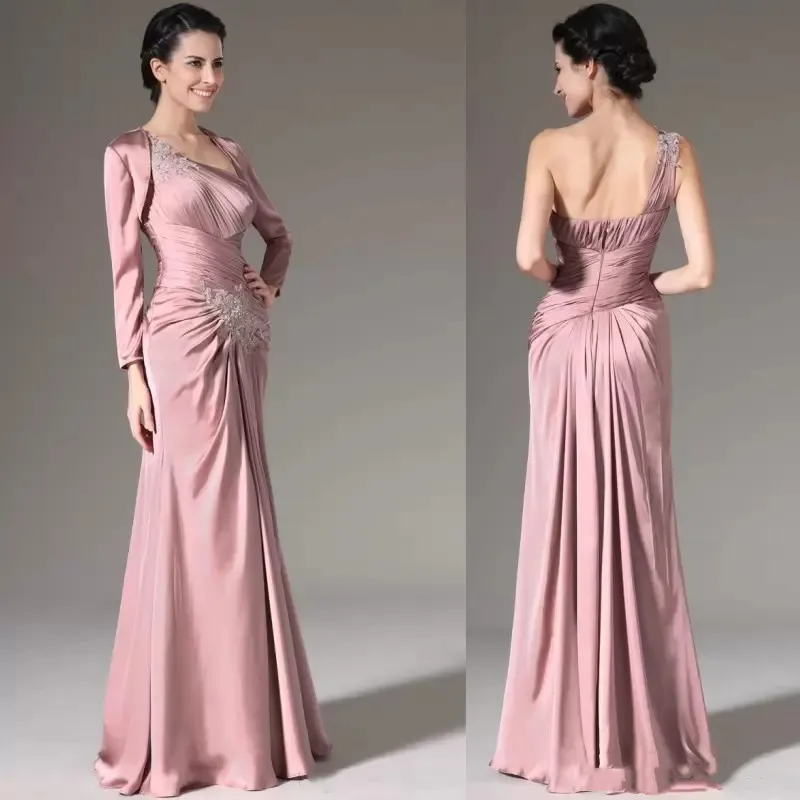 Elegante A-Linie Kleider für die Brautmutter, One-Shoulder-Abend mit Jackenapplikationen, langes Mutterkleid 328 328