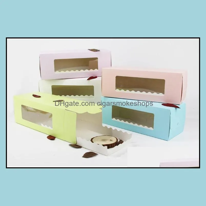 5 cores Caixa de padaria de papel￣o longa para bolo de bolo caixas su￭￧as embalagens de biscoito w9273 entrega de gota 2021