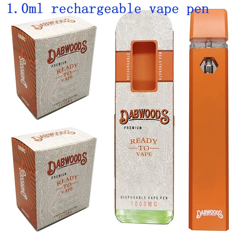 1,0 ml Dabwoods Disposable Vape Pen Electronic Cigarettes Vaporisateur d'huile épais 280mAh Batterie rechargeable Kits de démarrage vides Emballage Custom Doved Doy