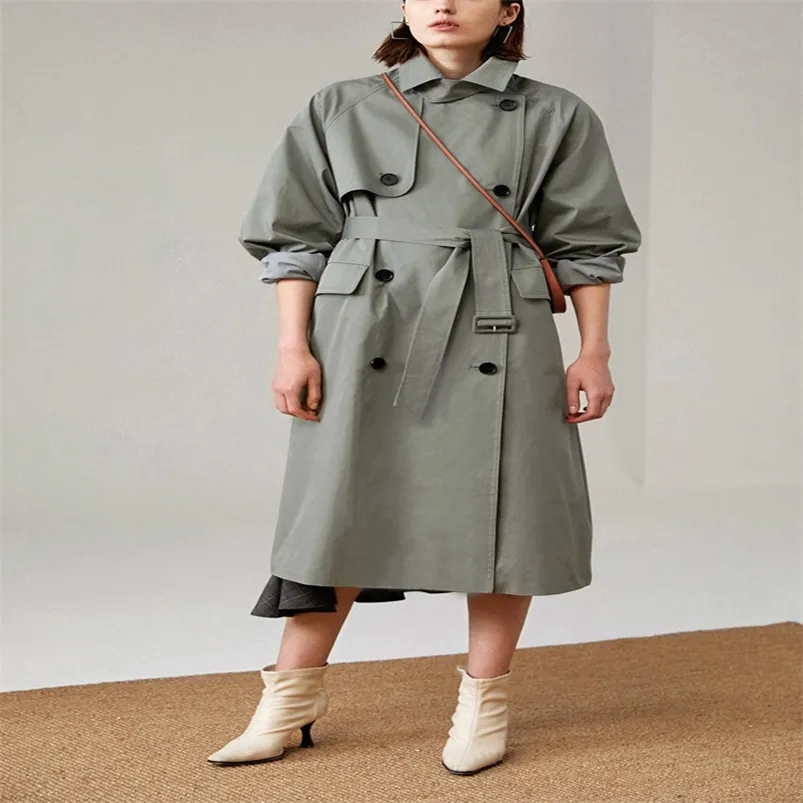 UK Brand new Fashion 2020 Fall Autumn Casual Double breasted Simple Classic Long Trench coat with belt Chic Female windbreaker LJ200825