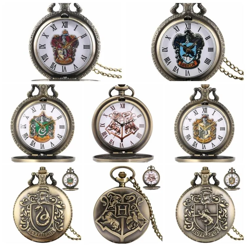 Карманные часы бронзовый лев/орл/змея киношкола Quartz Watch Chail Chain Высококачественное сплав кулон для девочек -мальчиков -карман