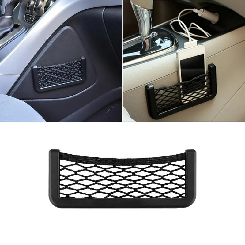 Décorations intérieures Universal Car Back Back Mesh Organisateur Sac de rangement Auto Coller Net Poche Support de téléphone Élastique String AccessoiresInterio