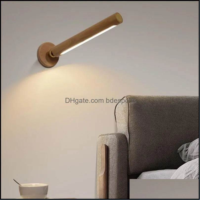 Wall Lamp Wood Indoor Light USB Charging 360ﾰ Rotatable Adjustable Brightness Touch Switch Sconce Corridor Lights Night