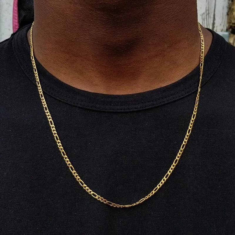 Цепочки мода 4 мм классическая фигаро -цепная ожерелье Мужчины из нержавеющей стали золотой цвет длинные для женщин ювелирные изделия