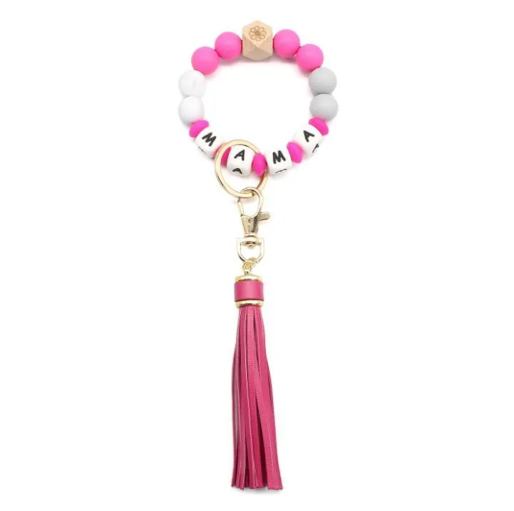 Party Favor Letter Silicone Bead Bracelets Tassel Key Chain Pendant Women`s Jewelry Bag Accessories Mother`s Day Gift SN4866