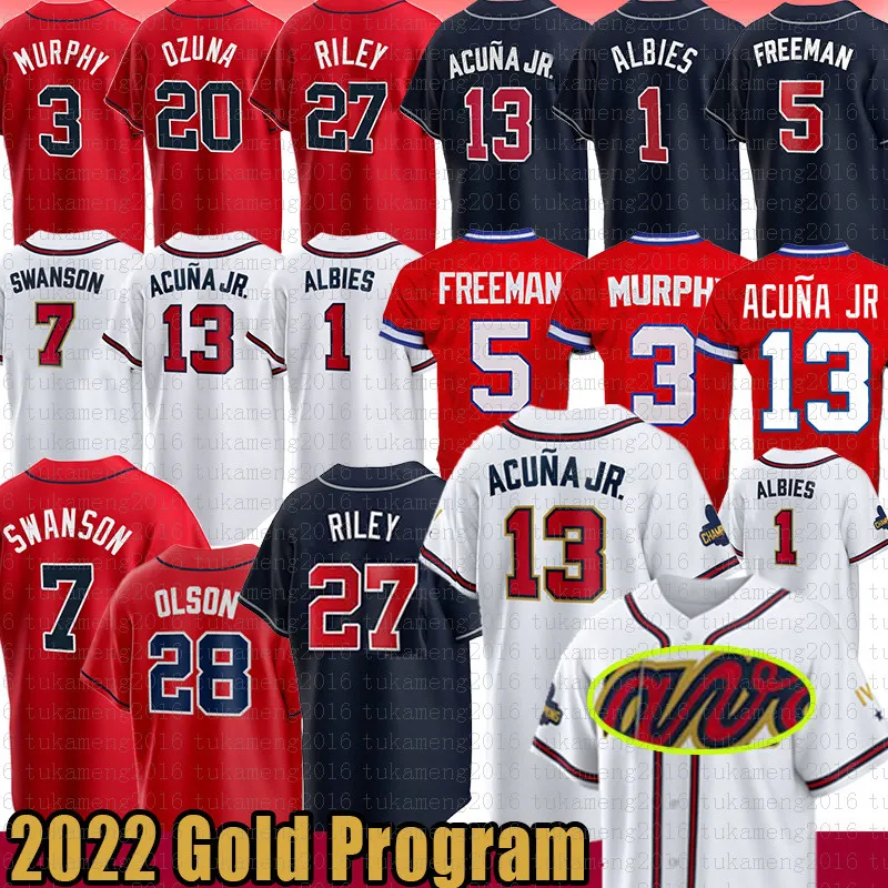 Dansby Swanson 13 Ronald Acuna Jr. Baseball Jersey Atlanta 28 Matt olson Ozzie Albies Austin Riley Travis D'Arnaud Dale Murphy Max Fried Marcell Ozuna