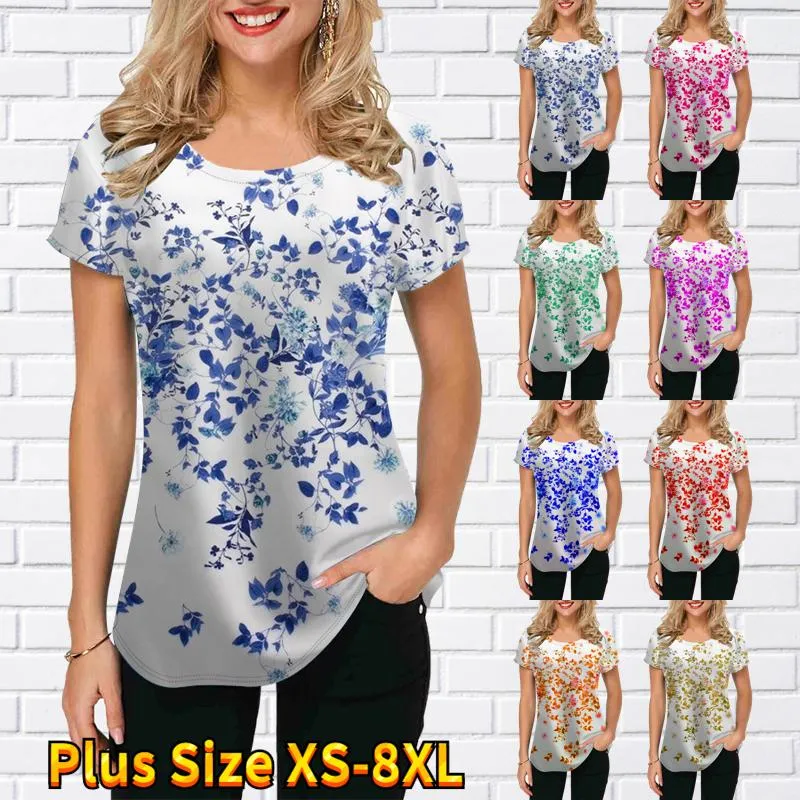 女性用Tシャツ夏の女性のキラキラ葉プリントTシャツラウンドネックデイリートップカジュアルストリートウェアデザイン女性ファッショナブルXS-8XLW