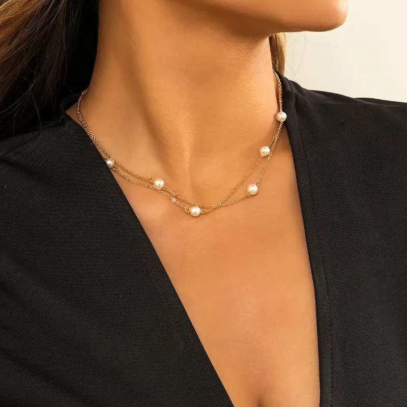 Chaînes Ingemark Simple Perles Chaîne De Cou Pour Femmes Kpop Perle Collier Ras Du Cou Or Couleur Goth Chocker Bijoux Sur Le Pendentif 2022Chains