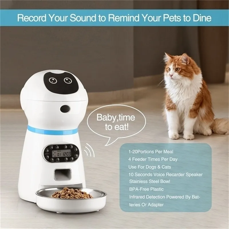 Haustier-Futterspender mit Sprachaufzeichnung, Hundefutternapf, Edelstahl, LCD-Bildschirm, Timer-Spender, intelligent zeitgesteuert 220323