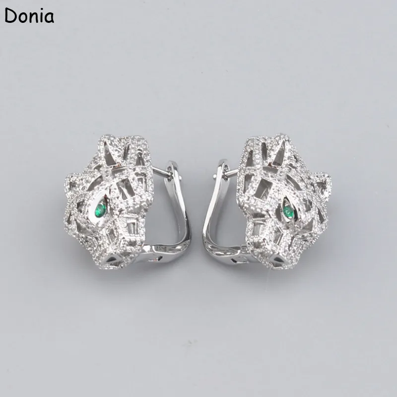 Donia jewelry luxury stud European and American fashion leopard titanium steel micro-inlaid zircon three-color creative designer earrings with box