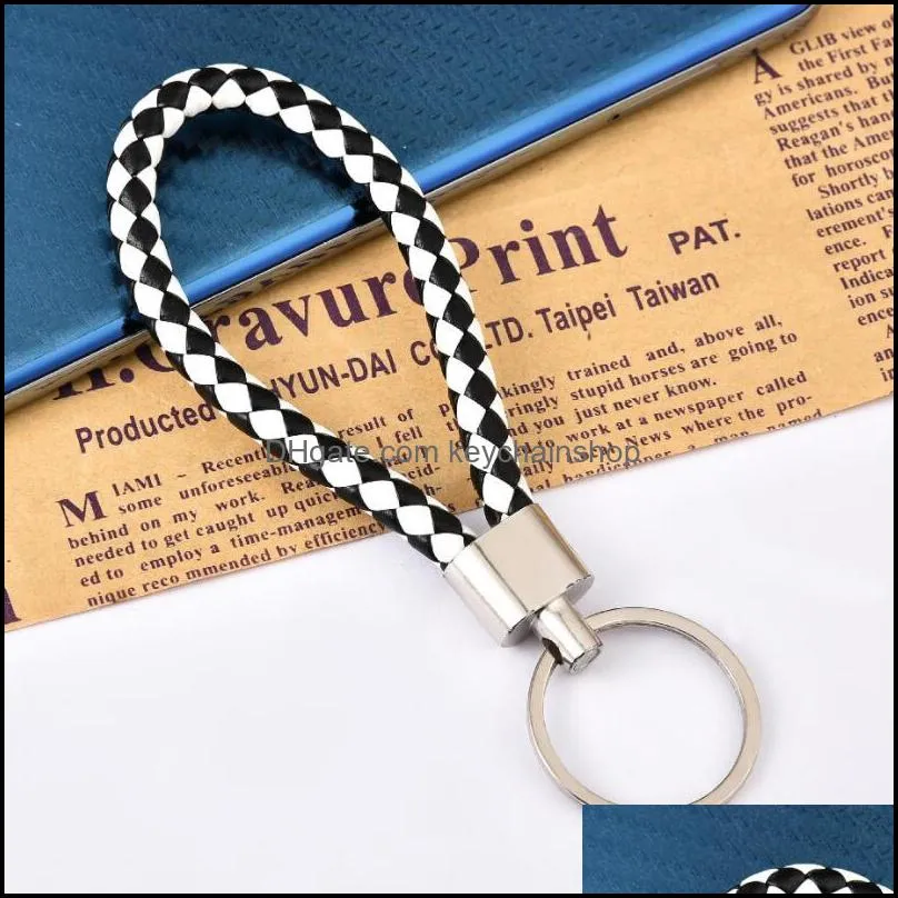 wholesale price PU Leather Braided Woven Rope Key Rings DIY bag Pendant KeyChain Holder Car Keyring Men Women Keychains