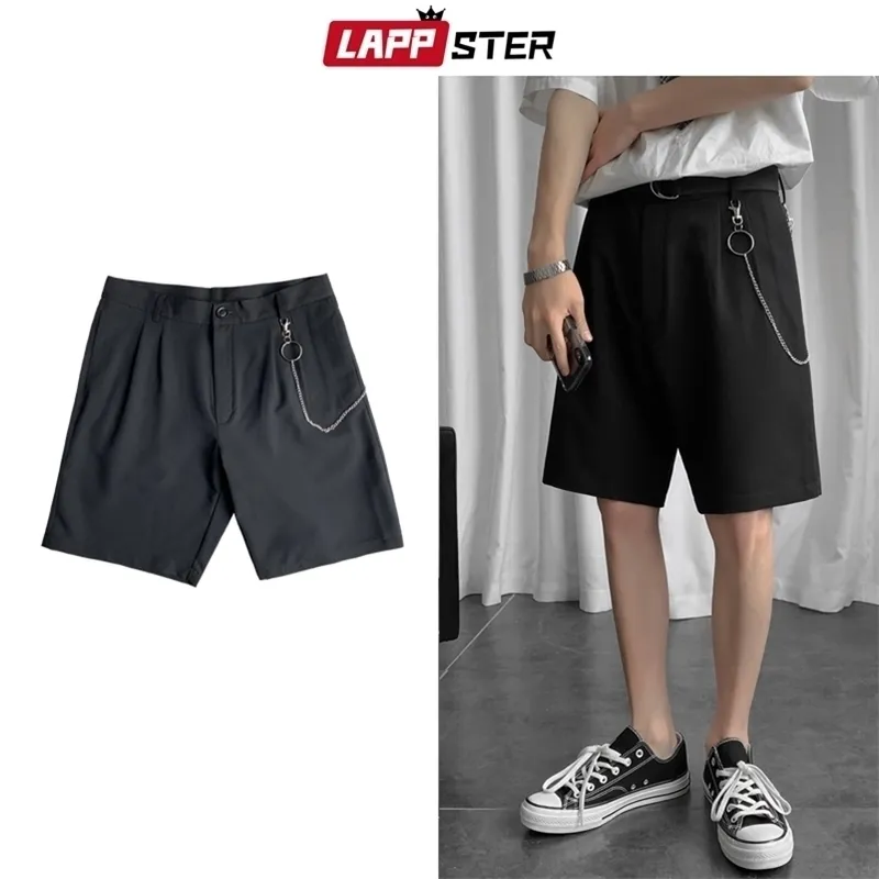 Lappster Men Corean Fashion Shorts Бесплатная цепочка летняя дизайн Kpop Streetwear Панки мужские повседневные черные шорты 210322