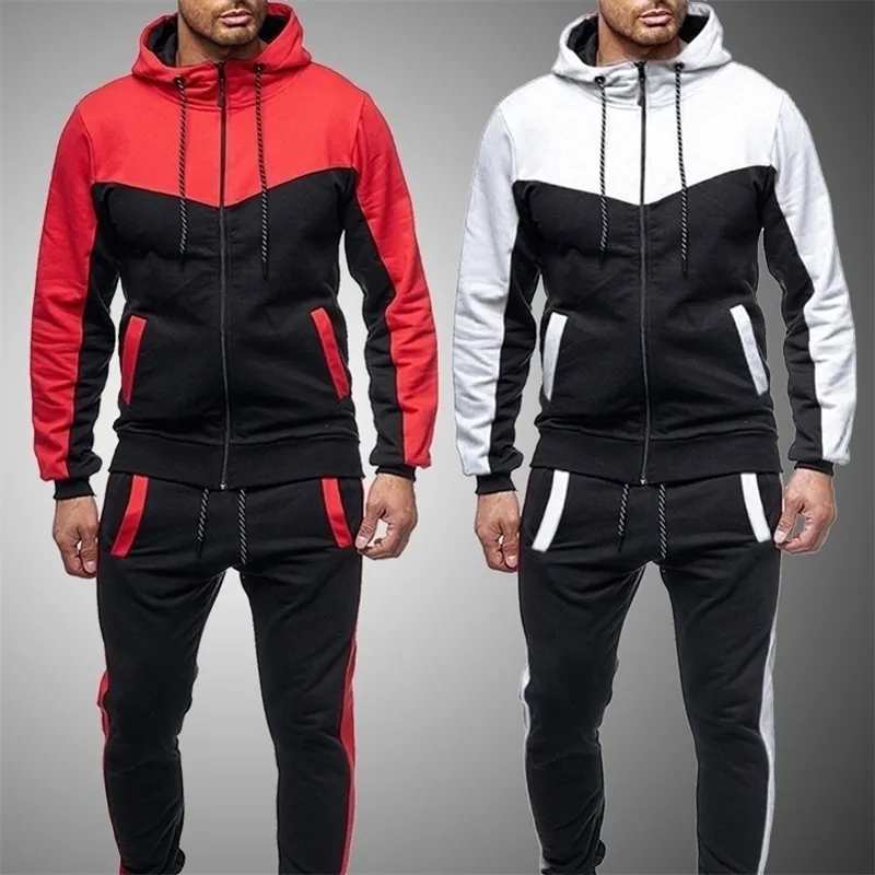 Chándal Hombres Primavera Otoño Trajes de sudor Hombres Moda Patchwork Sudaderas Pantalones de chándal Traje deportivo Hombre Casual Jogger Set 201116