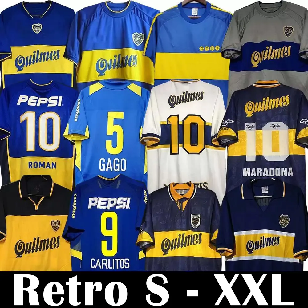 84 95 96 97 98 Boca Juniors Retro Soccer Jersey Maradona ROMAN Caniggia RIQUELME 1997 2002 PALERMO Football Shirt Vintage Camiseta de Futbol 99 00 01 02 03 04 05 06 1981