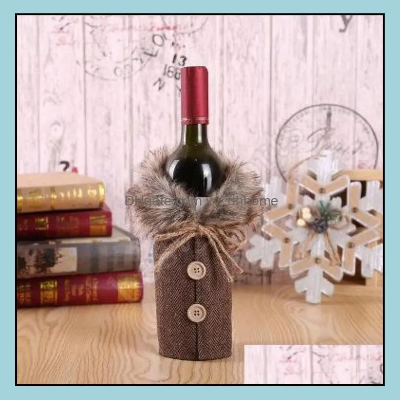 new wine cover with bow plaid linen bottle party favor clothes fluff creative wine fashion christmas decoration ups ship