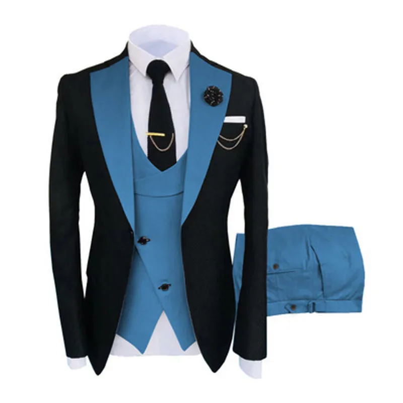 Moda Black Groom Tuxedos Blue Notch Lapela Slim Fit Groomsmen Mens Vestido de noiva Excelente homem de jaqueta Man Blazer de 3 peças Casa