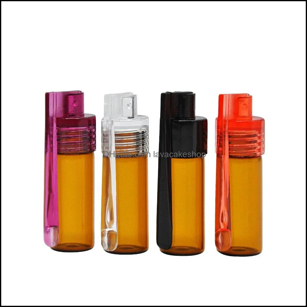 Colorful 36mm 51mm Travel Size Acrylic Plastic Bottle Snuff Snorter Dispenser Glass pill case Vial container box with spoon