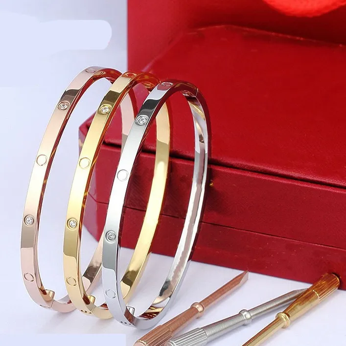 avec boîte 4mm mince bracelets de créateurs en argent Bracelets Pour Femmes Hommes Titane Acier Or Tournevis Bracelets amoureux Bracelet 16-19cm