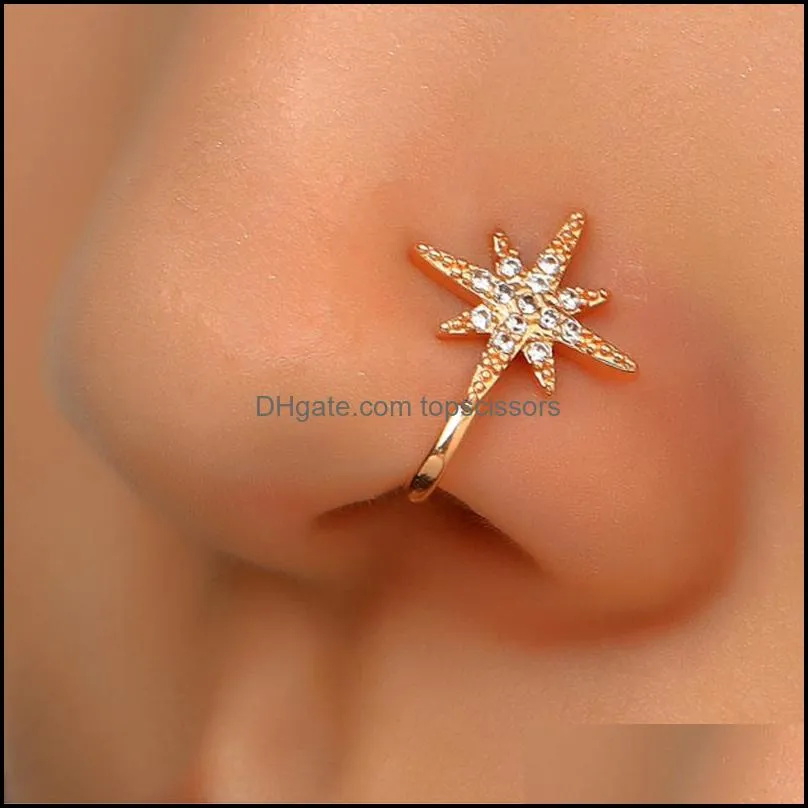 zircon clip on nose ring diamond copper non piercing body jewelry heart moon star nose clips for women and girls