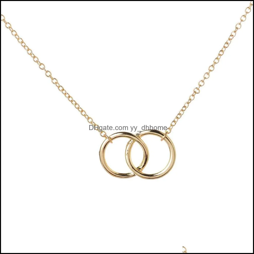 Infinity Double Circle Pendant Necklace Simple Design Sister Jewellry for Women Girl Gold Clavicle Chain Necklaces Stainless Steel