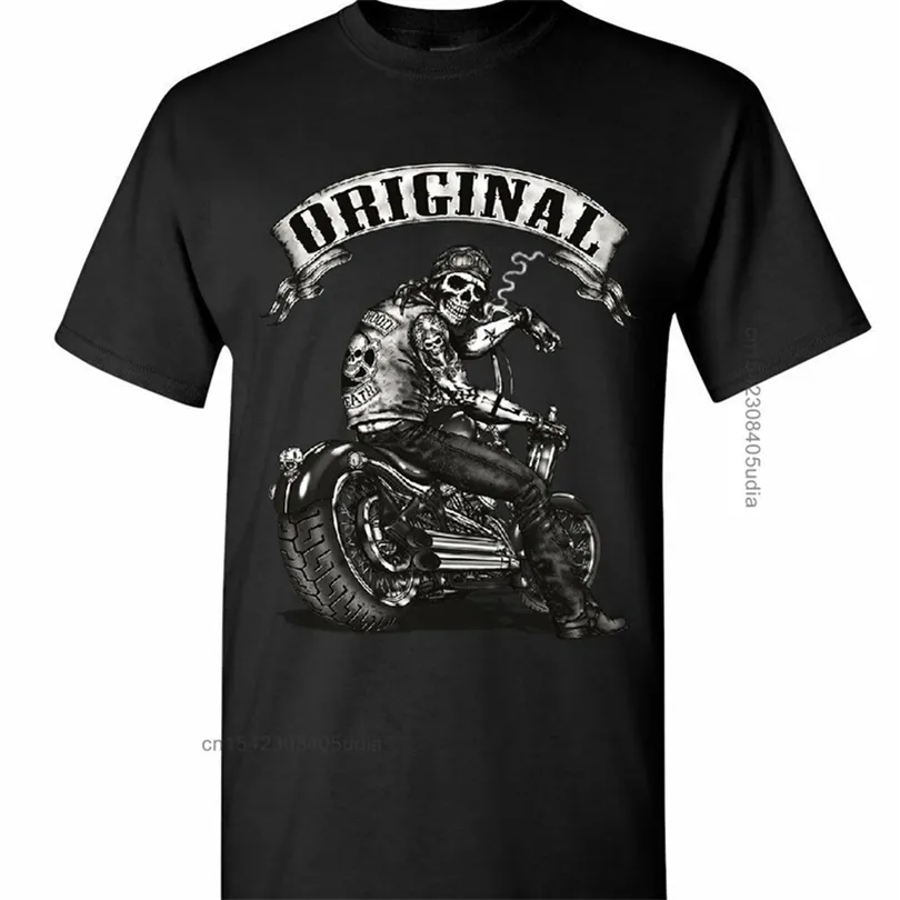 Оригинальный байкерский череп Tshirts Ride или Die Route 66 Мотоцикл MC футболка мужчина летняя дизайн -футболка 220706
