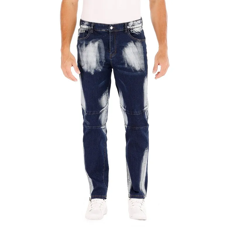 Dunkelblaue, verwaschene, weiße Stretch-Jeans, lässige, schmale Herren-Bikerhose, Batik-Denim-Baumwollhose, Frühlings- und Herbst-Vaqueros de hombre