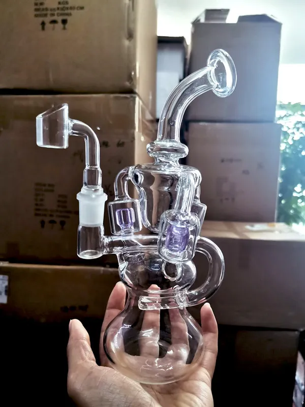 Klein Recycler Oil Rigs Hookahs Thick Glass Water Bongs Smoking pipe Heady Dab Rigs Bongs Water Pipes Colored Perc 14mm joint