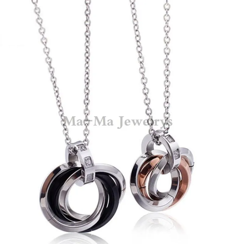 Pendant Necklaces Nice Gifts For Couple Lover's Jewelry Black With Rose Gold Stainless Steel Ring NecklacesPendant