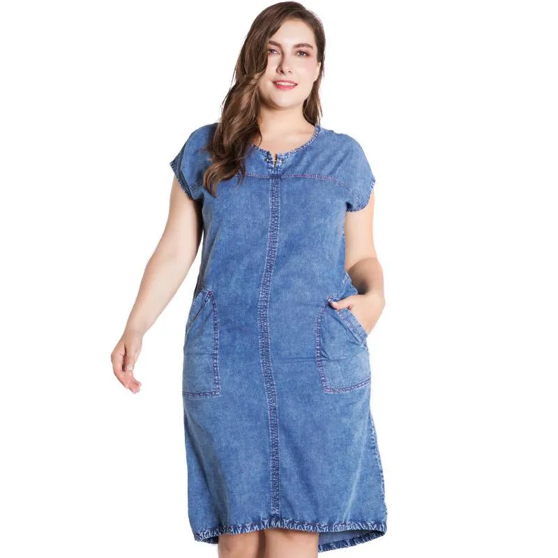 white christmas dresses Final Sale Plus Size Off The Shoulder Denim Dress with Front Zipper main image 1