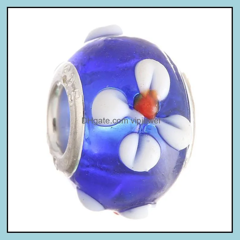 2015 new glass beads charms pretty european murano glass biagi large big hole rroll beads fit for charm bracelets&necklace mix color