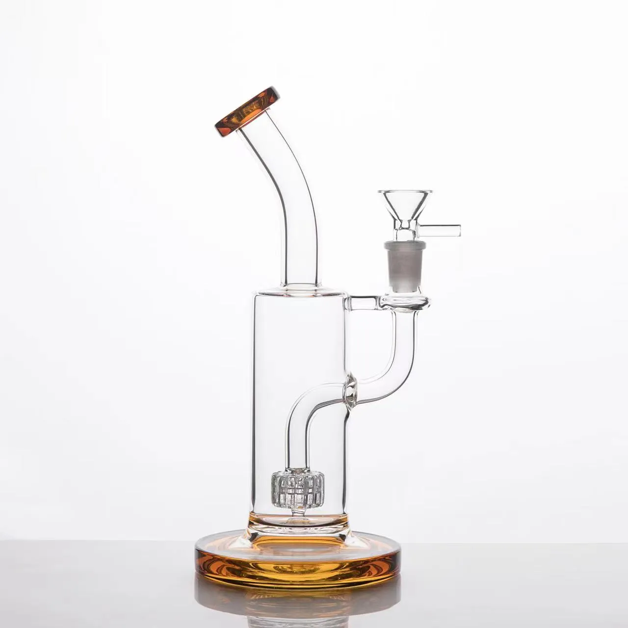 ash catcher Hookahs glass bong High Quality Yellow Bongs Lifebuoy Base Cyclone Percolator Bong Fristted Disc Oil rig bubbler water pipe Full height 9.4 inches