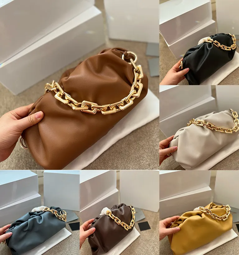 Neue Damen-Tasche aus Leder, Cloud-Tasche, weich, faltig, Knödel, eine Schulter, Umhängetasche mit dicker Kette, Handtasche, Designer-Taschen, Hobos, Mode, hochwertige Clutch