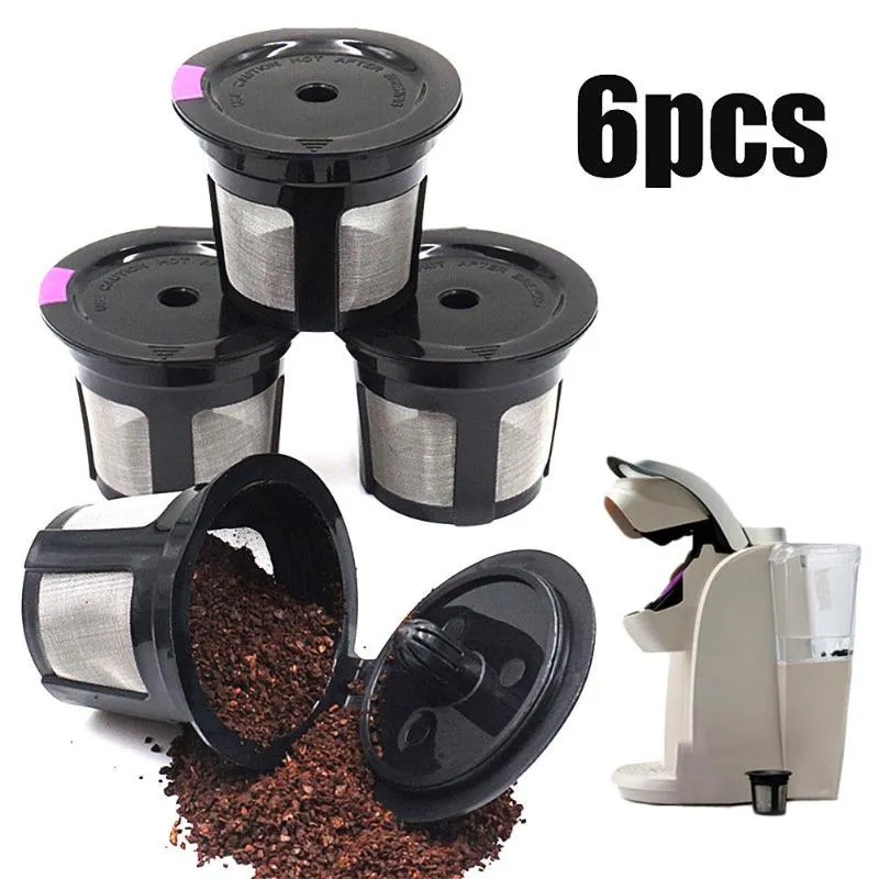 コーヒーフィルター6PCS/セット再利用可能な補充可能なKカップ豆乳フィルターポッドKEURIG K50 K55メーカークリーンカフィーFilterScoffee