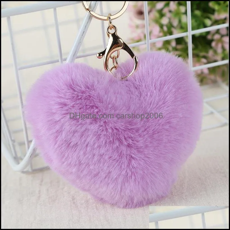 fashion heart pompoms key rings colorful fuzziness plush balls keychains decorative pendant for women bag accessories p53fa