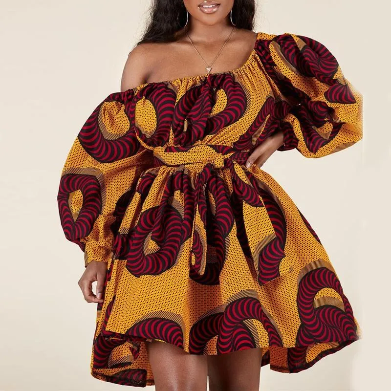 Vestidos informales Mujeres africanas Sexy Off Showing Mini Dress Dashiki Tribal Tribal Africa Lady Rope Clothing Africaine Femme Vestidoscasual
