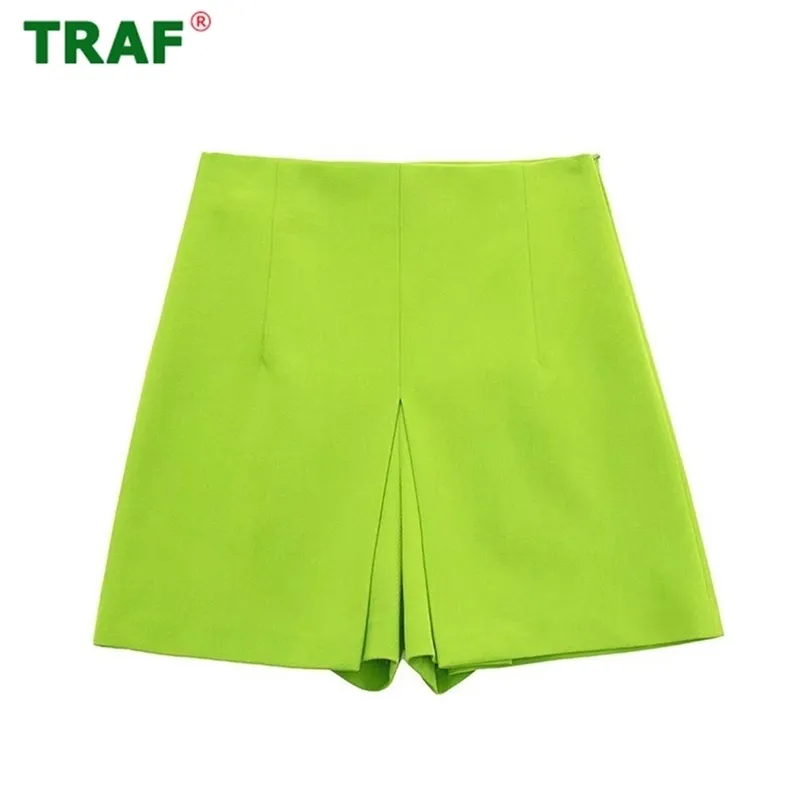 TRAF GREEN Hoge Taille Shorts Dames Spring Rok Shorts Vrouw Vintage Korte Broek voor Dames Streetwear Casual Vrouwelijke Shorts 220419