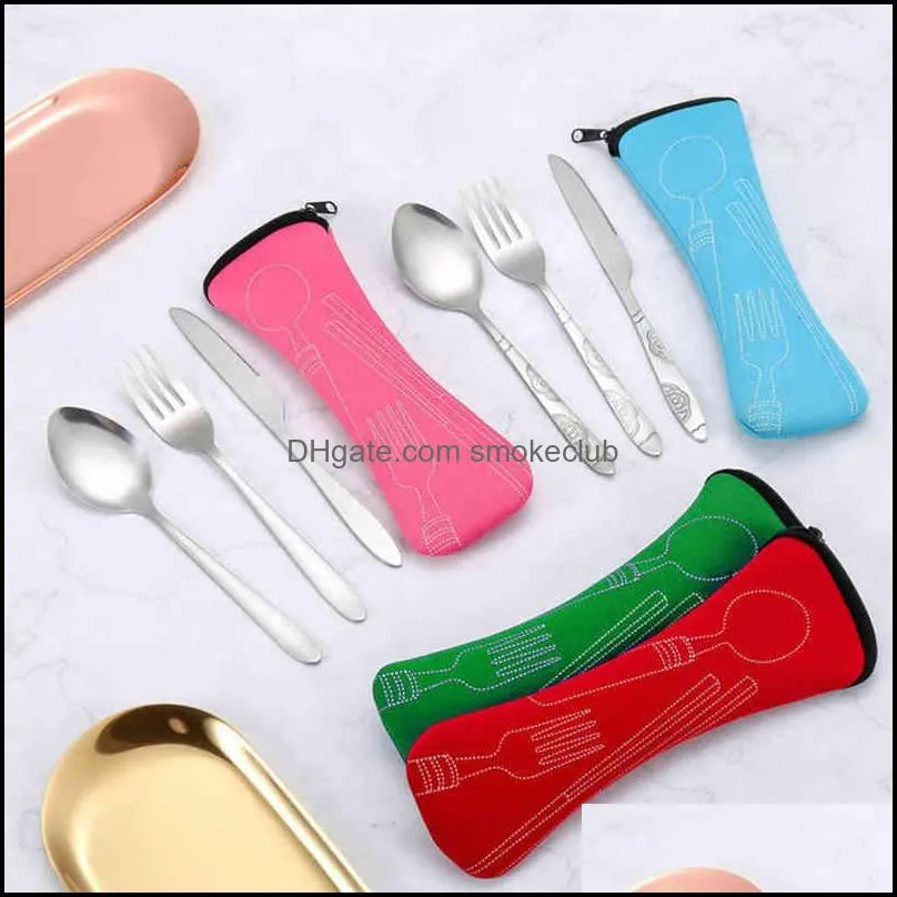 Tableware 4pcs Cutlery Set Camping Fork Spoon Cutter Stainless Steel for Travel Hiking Kitchen Tool 0221