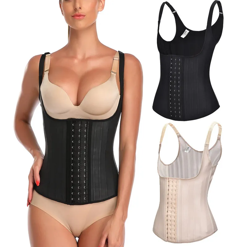 25 ósseo de aço liso de borracha lisa plástica feminina de látex reflexivo spandex cintura colete abdome Corset roupas femininas roupas íntimas