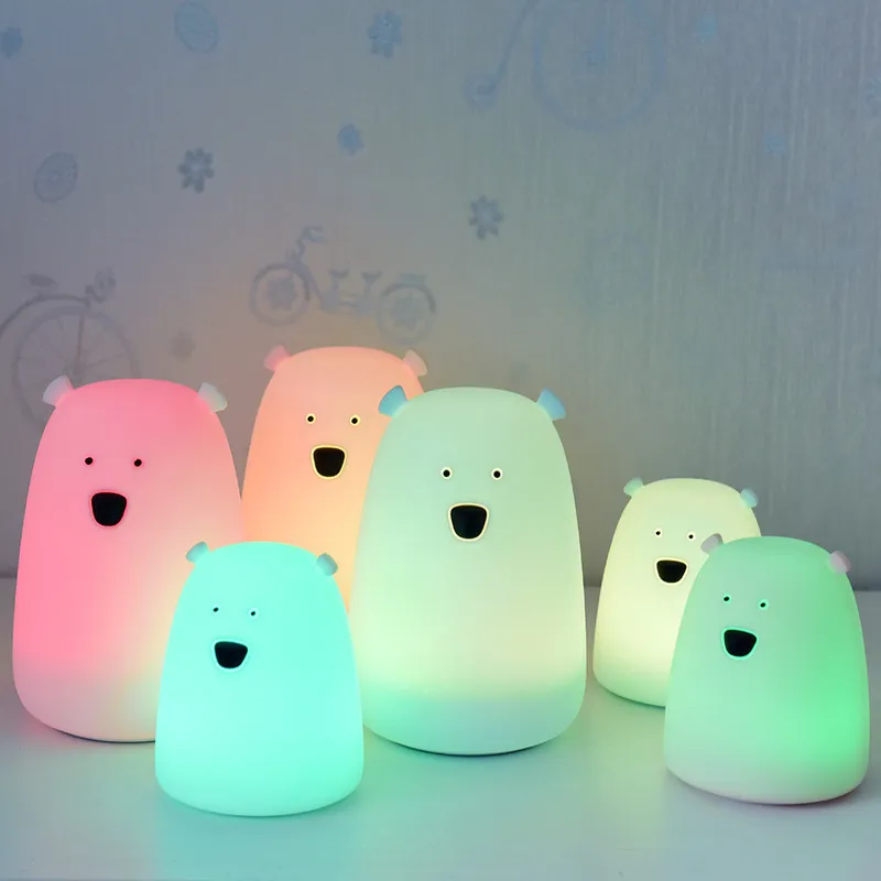 7 farben Bär LED Nachtlicht Kinder Tier Silikon Weiche Cartoon Baby Lampe Atmen LED Nacht Lampe Geschenk Spielzeug 201028