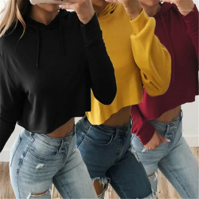 Kvinnors hoodies tröjor 2022 plus storlek beskurna kvinnor hösten casual skörd topp tröja huvtröja solid pullover tops rock sudaderas mujer mujer