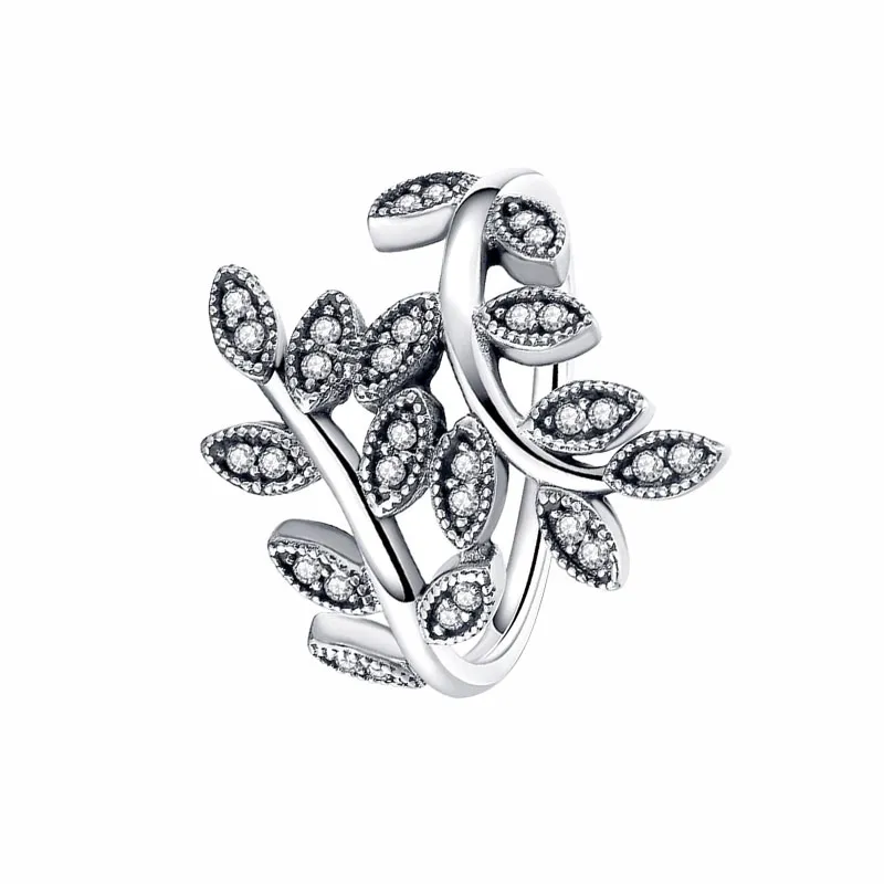 Shining CZ diamond Leaves Ring 925 Sterling Silver Women Girls Wedding Gift with Original box set for Pandora Rings