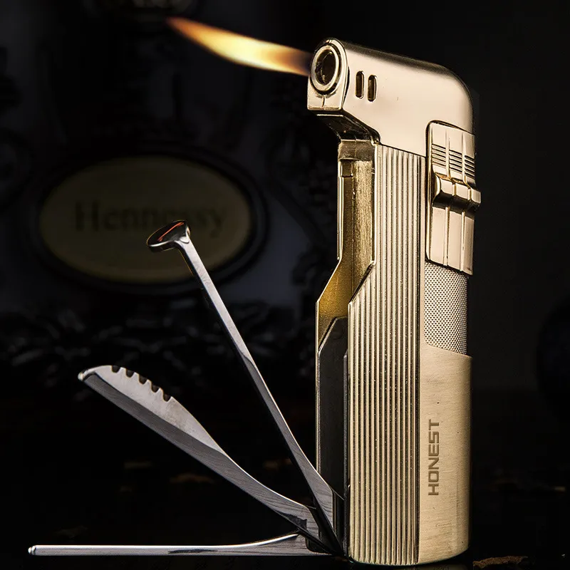 New Honest Pipe Cigar Oblique Lighter Metal Multifunctional Gas Butane Refill Lighter Inflatable Cigarette Accessories Gadgets