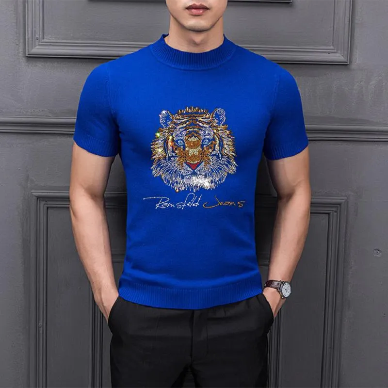 Herren-T-Shirts Originaler Winter-Herrenpullover Einfaches Strick-T-Shirt Kurzarm Diamantstil Tiger Com Cashmere Warm Couplemen's's