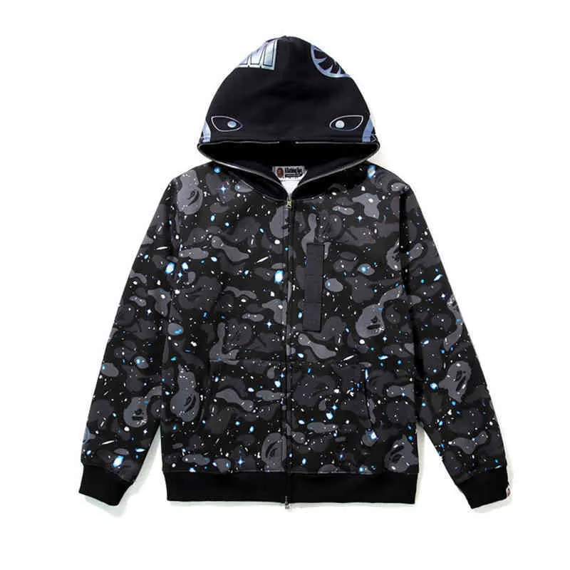 Mode japansk street stjärna nattljus haai hooded väst trui hip hop ungdomstrend herfst en vinter pluche hoodie jas tröja jacka