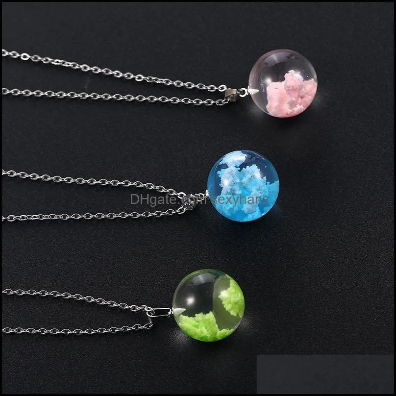 Nature Blue Sky Clouds Pendant Necklace For Women Cloud Resin Transparent Ladies Necklace Ball Moon Necklaces Jewelry Gift Accesorios