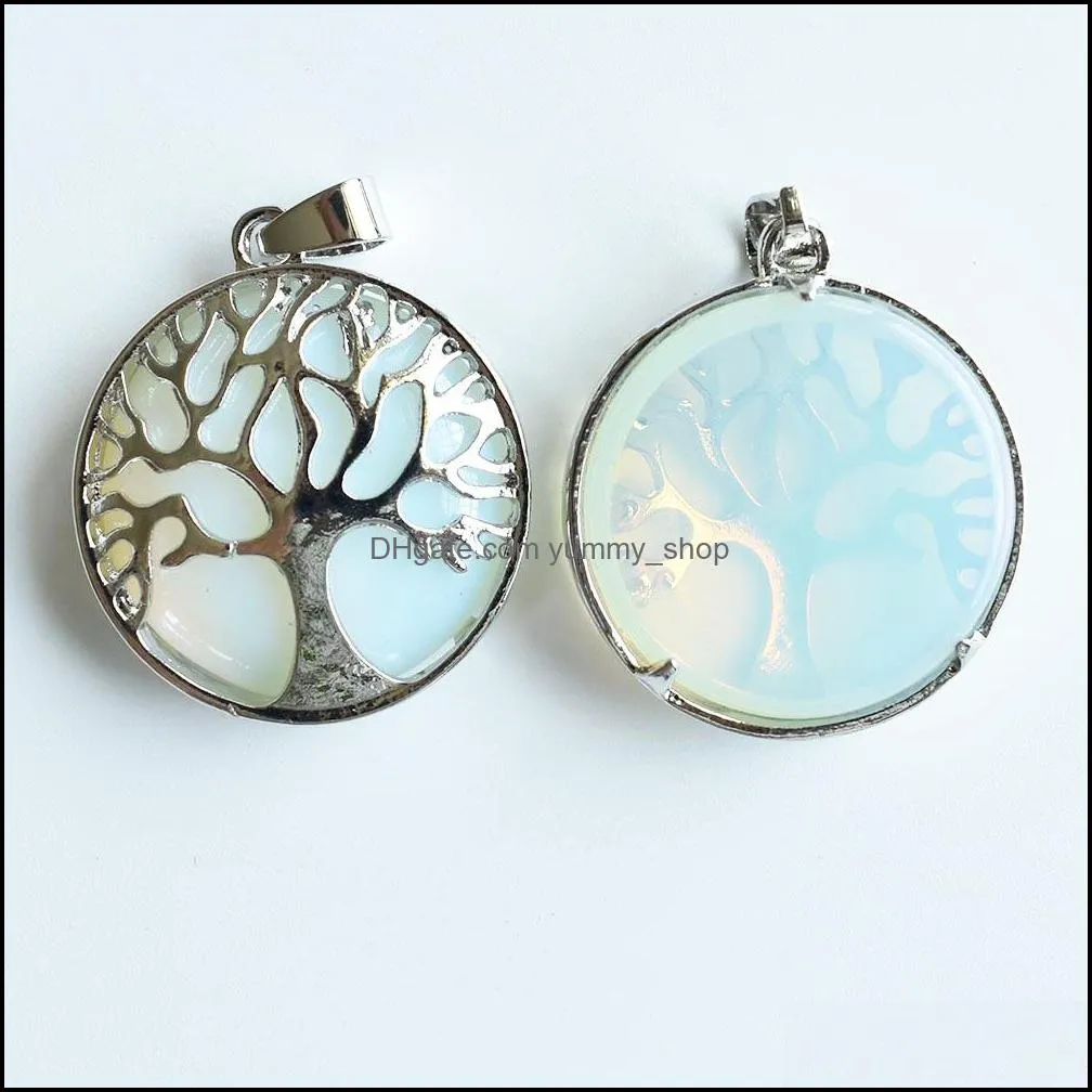 natural stone charms tree of life opal pendants chakras gem stone for jewelry accessories necklace marking