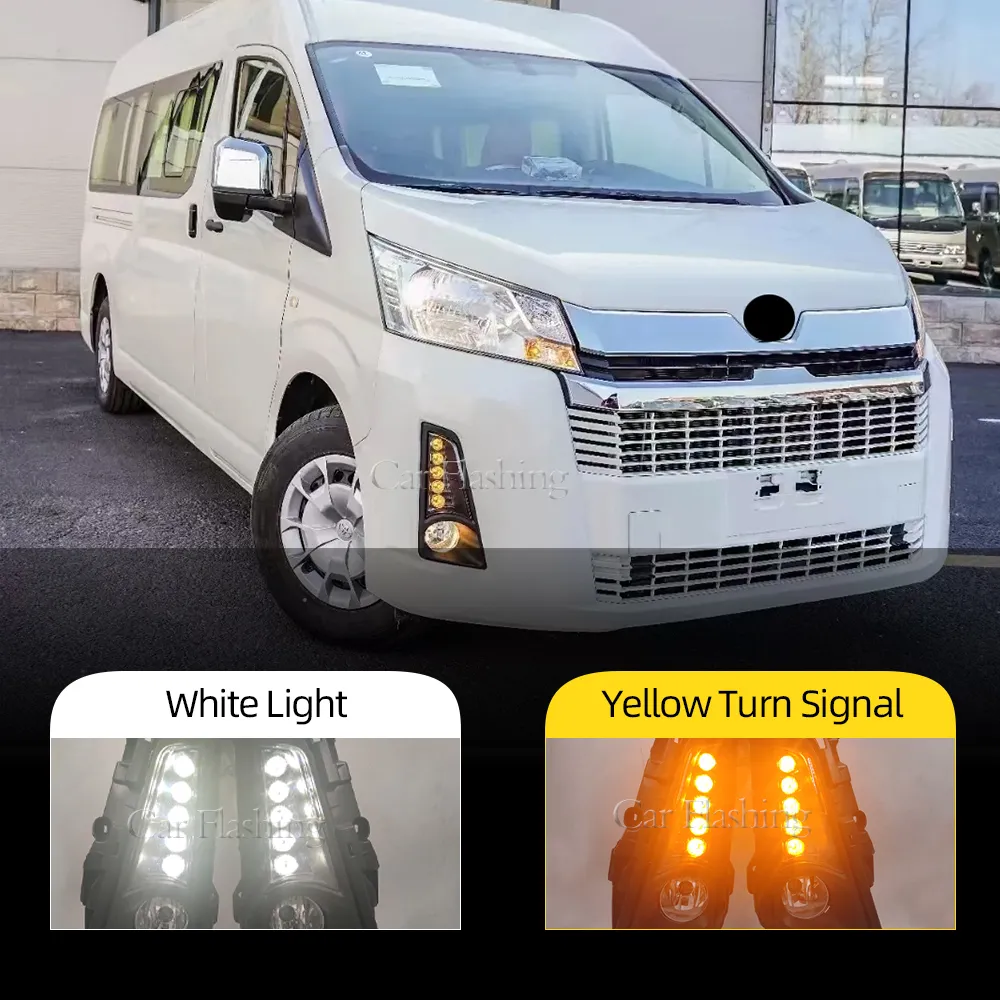 2 pezzi LED LED LED Luce di corsa diurna con illuminazione automatica del segnale di svolta giallo per Toyota Hiace 2019 2020 2021 LAMPAGGIO DRL LED DRL